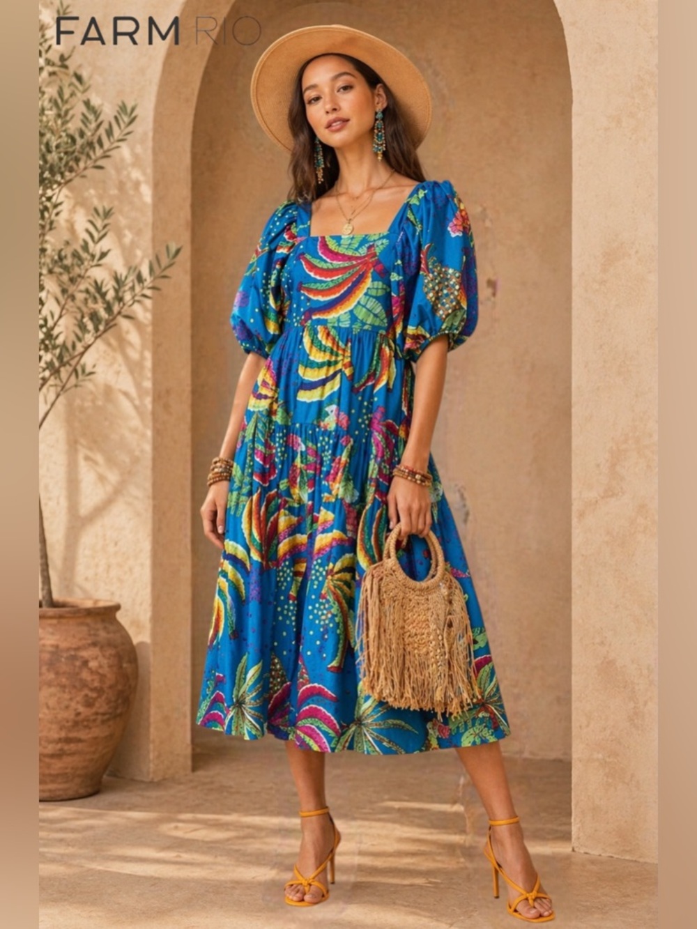 Farm Rio Tropics Tiered Midi Dress
